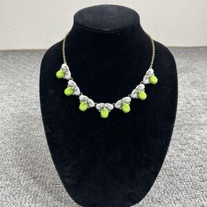 J Crew Necklace Neon Green Bib Statement Rhinestone Womens Jewelry Signed